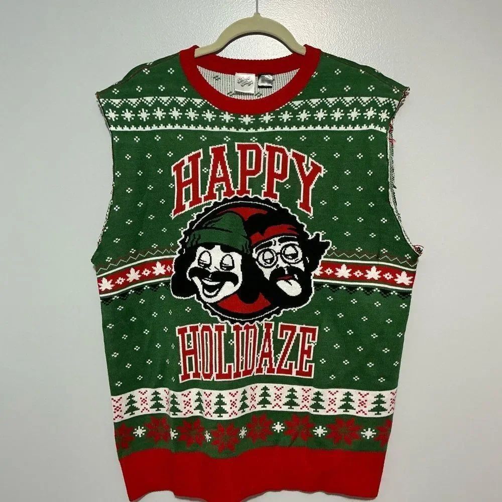 Cheech and Chong Ugly Green and Red Holiday vest size M